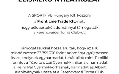 A Front Line Trade adománnyal támogatta a Ferencvárosi Torna Club-ot.